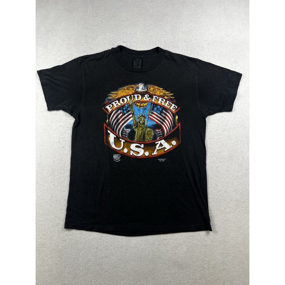 1990 3D Emblem Just Brass Vintage Proud & Free USA Shirt Patriotic